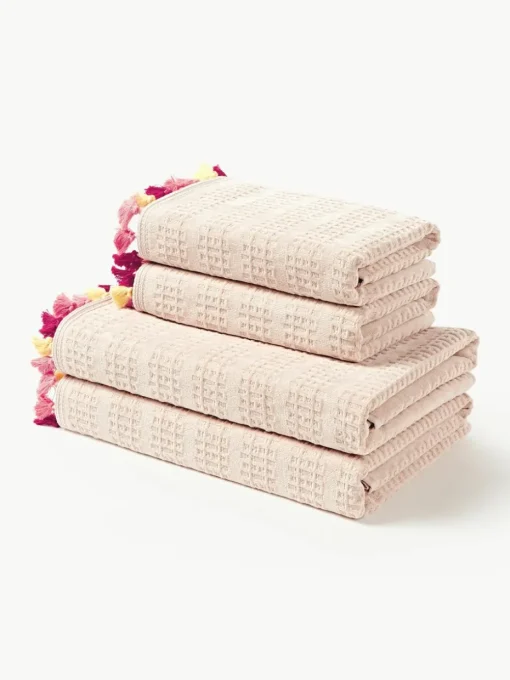 Velours handdoekenset Tallulah met decoratieve franjes, in verschillende formaten