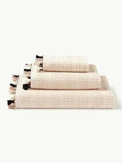 Velours handdoekenset Tallulah met decoratieve franjes, in verschillende formaten