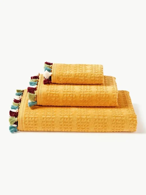 Velours handdoekenset Tallulah met decoratieve franjes, in verschillende formaten
