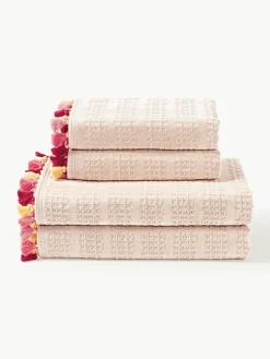 Velours handdoekenset Tallulah met decoratieve franjes, in verschillende formaten