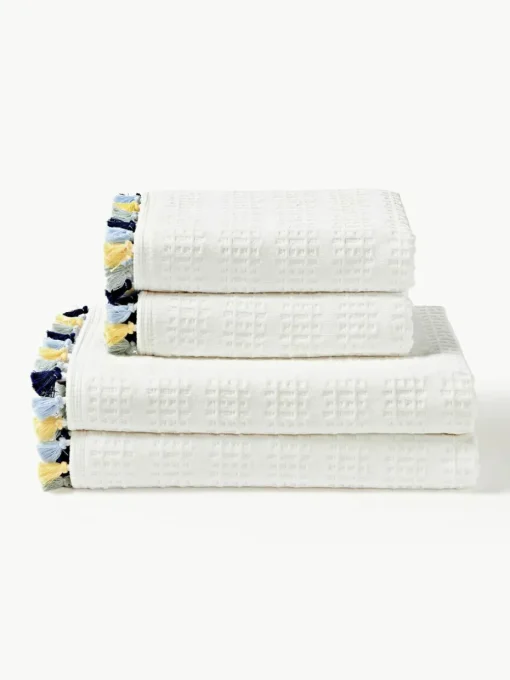 Velours handdoekenset Tallulah met decoratieve franjes, in verschillende formaten