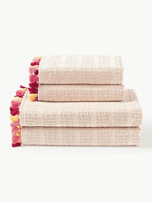 Velours handdoekenset Tallulah met decoratieve franjes, in verschillende formaten