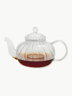 Vintage glazen theepot met theezeefje, 1 Liter