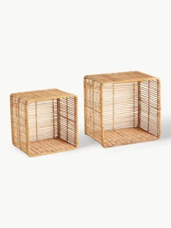 Vrijhangende boekenkasten Zeya van rotan, set van 2