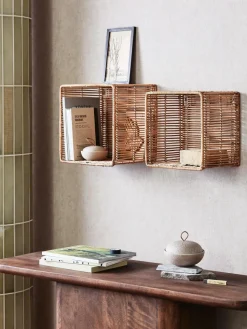 Vrijhangende boekenkasten Zeya van rotan, set van 2
