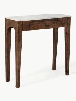 Wandtafel Hauge van mangohout met marmeren tafelblad