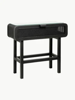 Wandtafel Merge van teakhout met rotan vlechtwerk