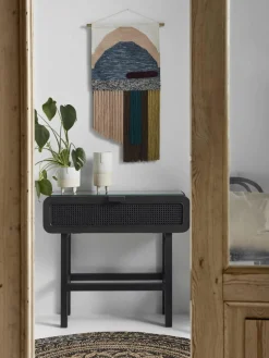Wandtafel Merge van teakhout met rotan vlechtwerk