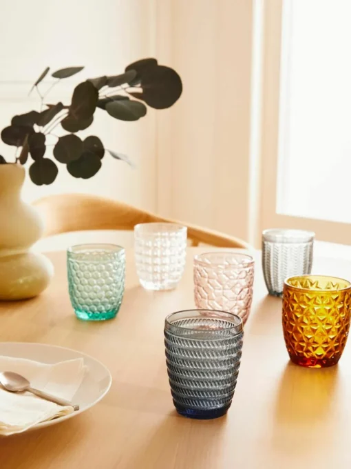 Waterglazen Geometrie met structuurpatroon, set van 6