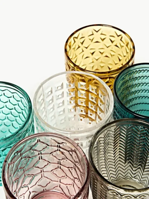 Waterglazen Geometrie met structuurpatroon, set van 6