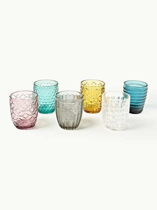 Waterglazen Geometrie met structuurpatroon, set van 6