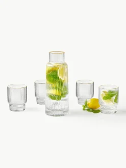 Waterkaraf Minna met groefreliëf en goudkleurige rand, 1.1 L