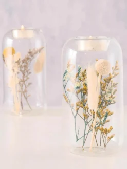 Waxinelichthouder Eleonora met droogbloemen, set van 2