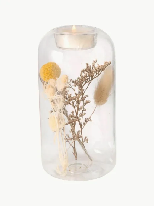 Waxinelichthouder Eleonora met droogbloemen, set van 2