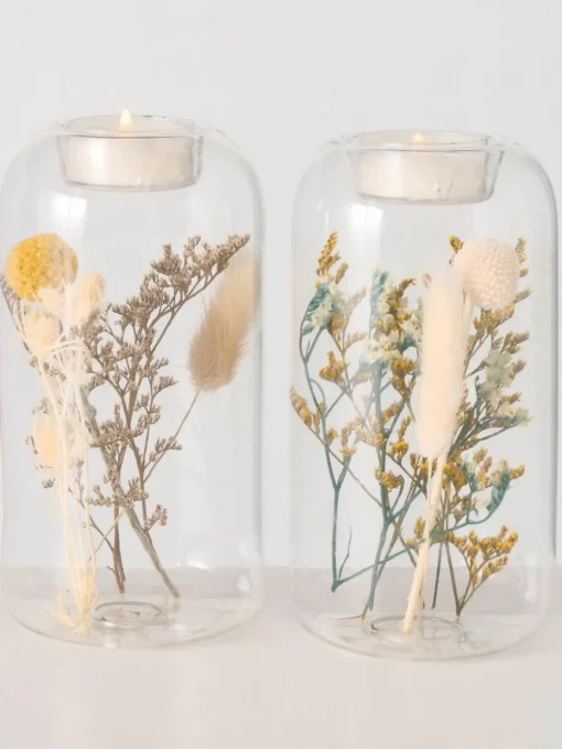 Waxinelichthouder Eleonora met droogbloemen, set van 2