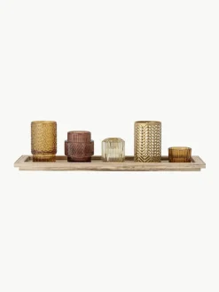 Windlichten Elviena met houten dienblad, set van 6