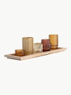 Windlichten Elviena met houten dienblad, set van 6