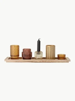 Windlichten Elviena met houten dienblad, set van 6