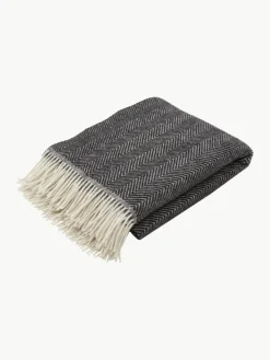 Wollen plaid Tirol met visgraatpatroon en franjes