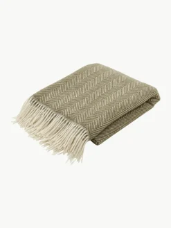 Wollen plaid Tirol met visgraatpatroon en franjes