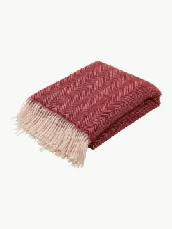 Wollen plaid Tirol met visgraatpatroon en franjes