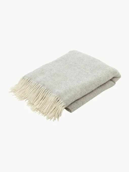 Wollen plaid Tirol met visgraatpatroon en franjes