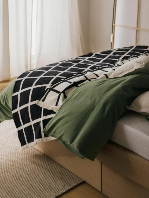 Zachte geruite plaid Edison met franjes