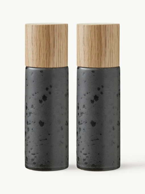 Zout- en pepermolen Bizz met houten deksel, set van 2