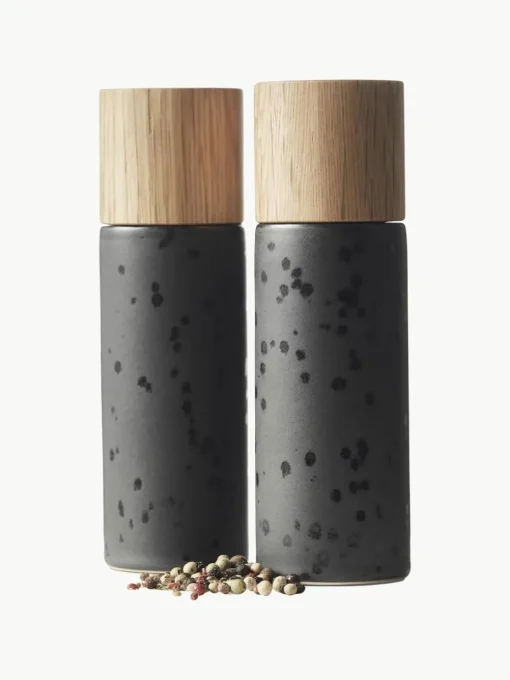 Zout- en pepermolen Bizz met houten deksel, set van 2